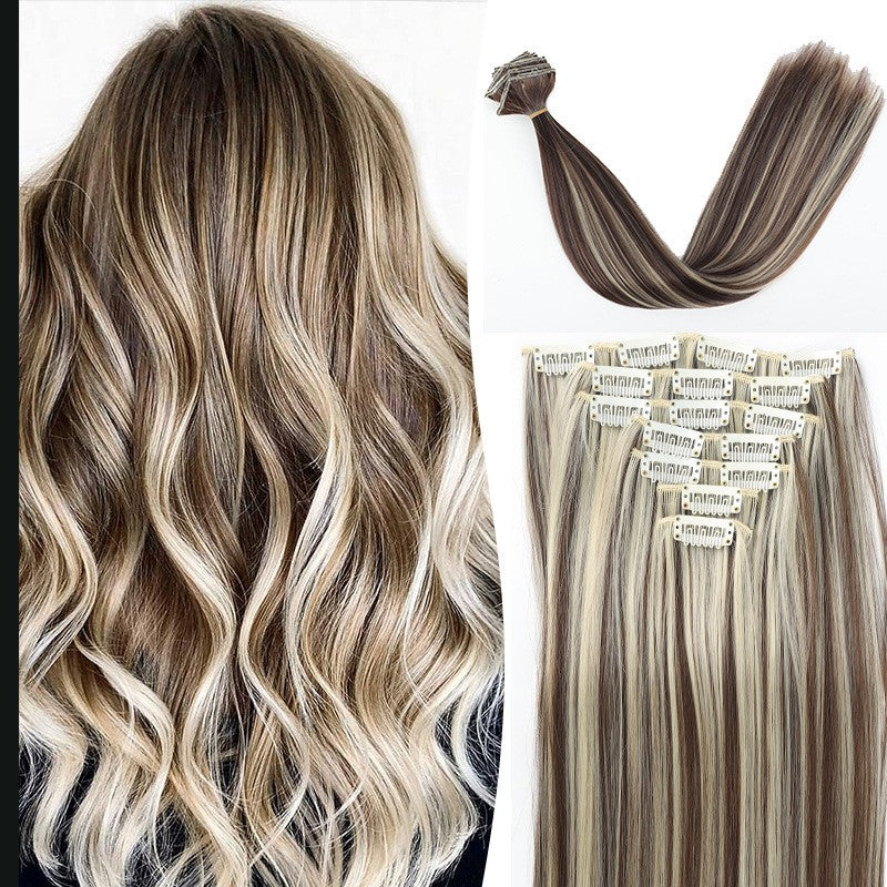 Extensões de Cabelo com 7 Presilhas, Longo, Liso, Rosa, 60CM, Cabelo Sintético Natural, Uso Diário, Aplique para Mulheres