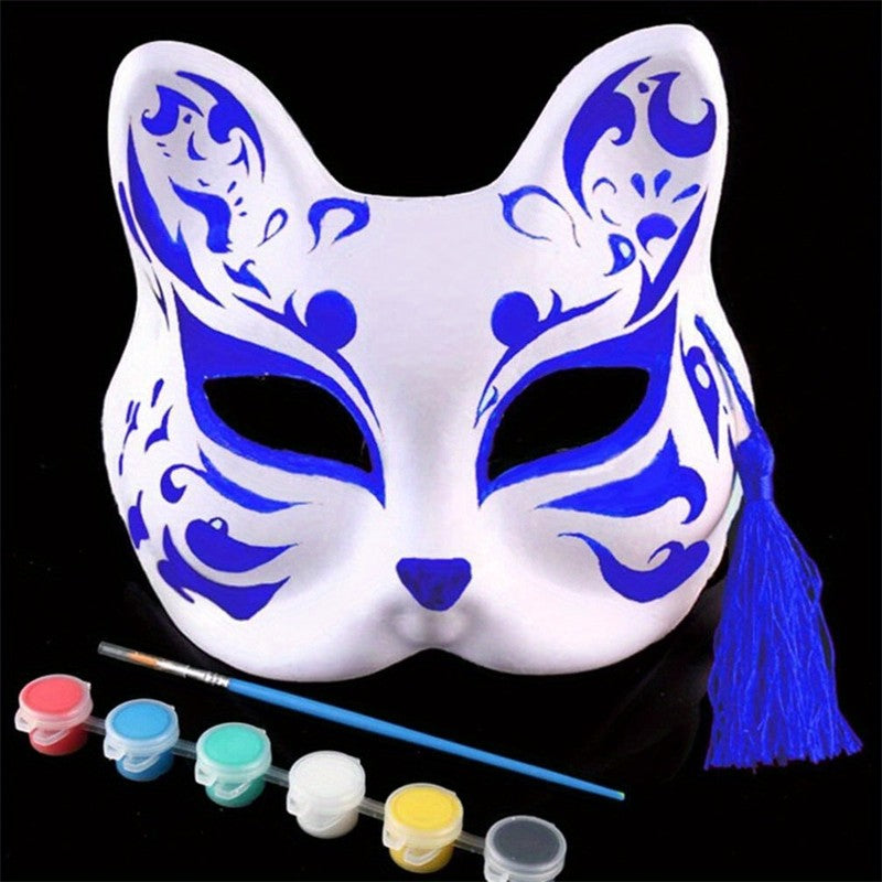 1-10pcs Japanese Mask Paper Blank Mask Halloween Cosplay Cat DIY Paintable Half Face Mask Animal Costume Party Decor Craft Prop