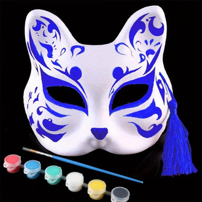1-10pcs Japanese Mask Paper Blank Mask Halloween Cosplay Cat DIY Paintable Half Face Mask Animal Costume Party Decor Craft Prop
