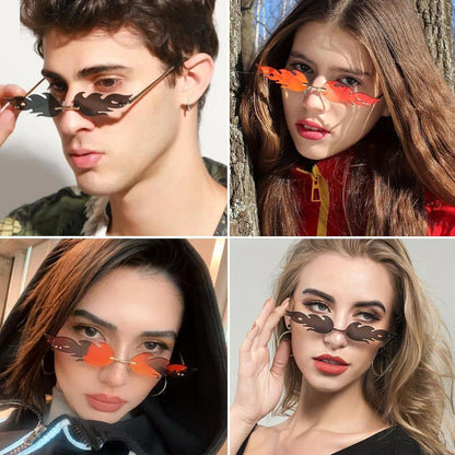Fun Party Sunglasses Fire Flame Sunglasses Rimless Fire Sunglasses Halloween Candy Color Glasses for Christmas Favors