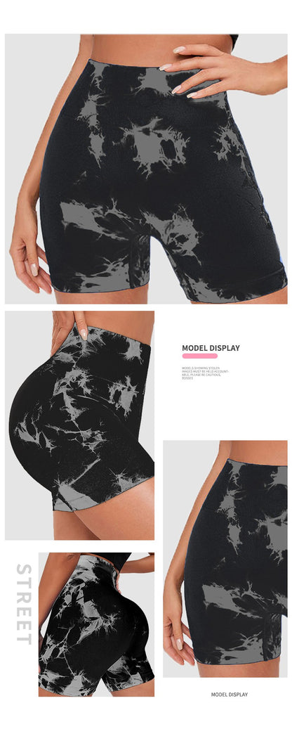 Seamless Tie Dye Sports Tight Three Piece Pants for External Wear Sexy Yoga Fitness Shorts for Women, High Waist Hip Lifting and