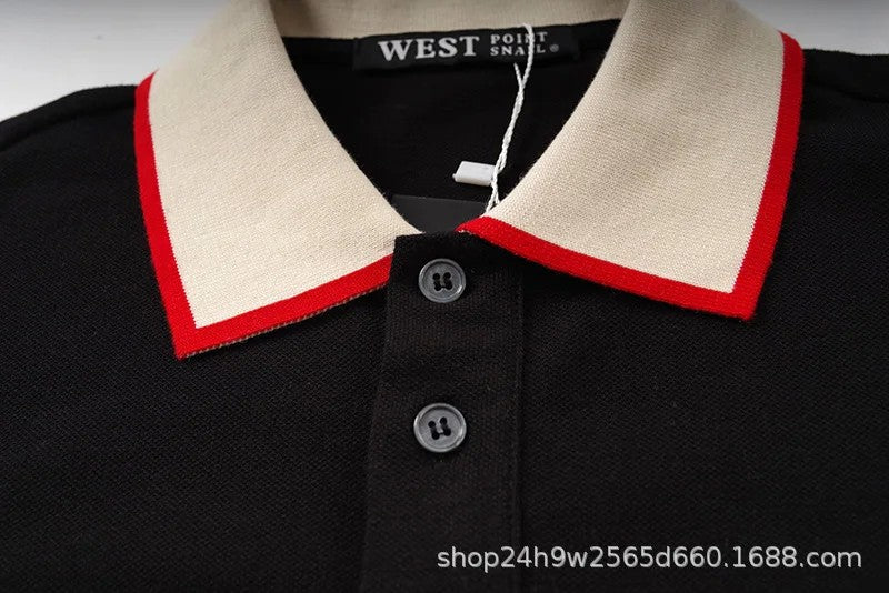 Trendy Gg European American Style Embroidered Small Bee Black Short Sleeve Stand Collar T-shirt Loose Fit Polo Shirt