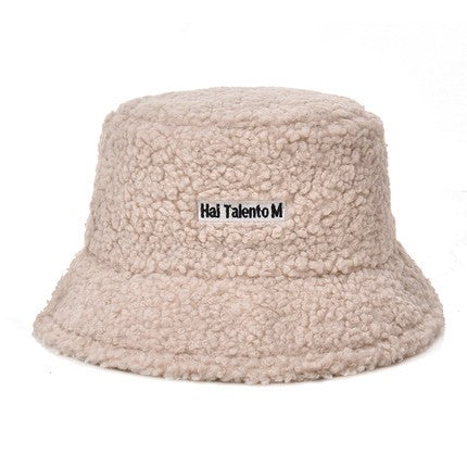 Women Appa Bucket Hat Lamb Wool Hat Winter Warm Fishing Caps Faux Fur Arrow Symbol Printed Bucket Hat for Men Tide Flat Top Hats