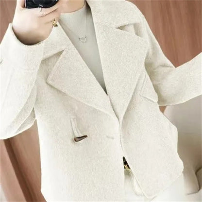 2024 Autumn Winter Double Sided Women Woolen Coat New Fashion Solid Short Outerwear Loose Double Breasted Wool Jacket Female Top
