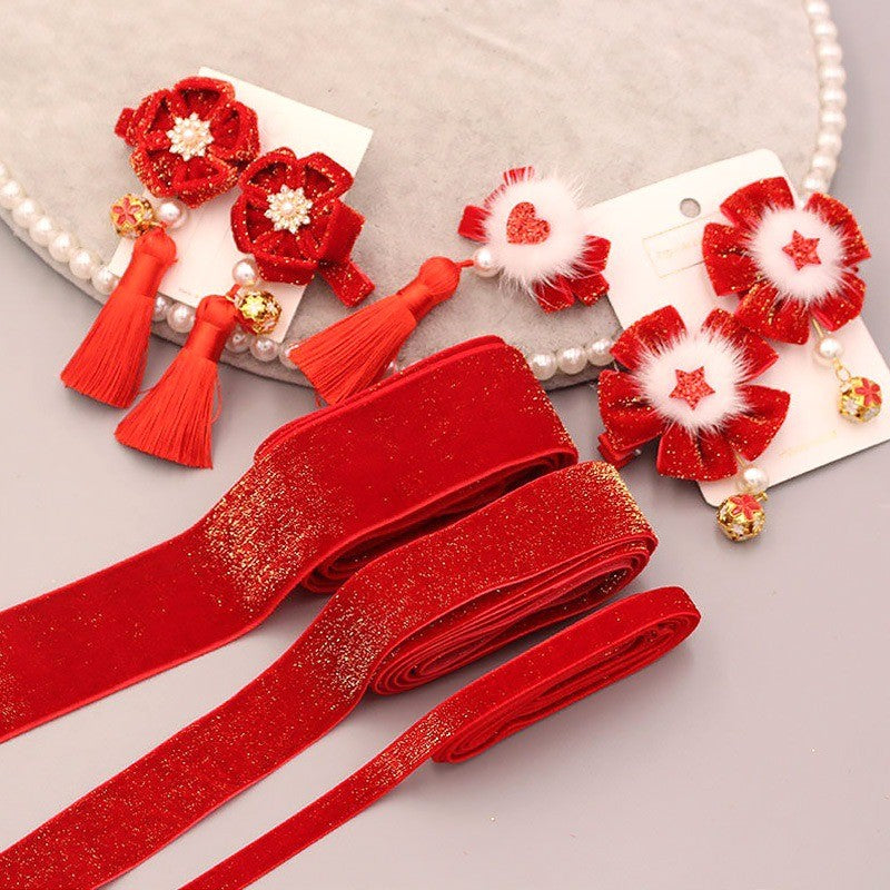 6/10/20/38mm Christmas Velvet Bow Gift Ribbon Packaging DIY New Year Red Velvet Gold Glitter Festival Ribbon for DecorationDD14