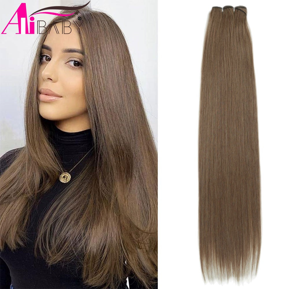 Alibaby Extensões de Cabelo Liso Ombré Tecelagem 26 Polegadas Cabelo Sintético Liso Longo Pacotes Cheios até as Pontas 150g
