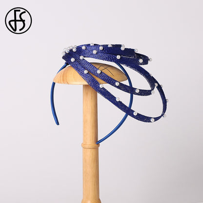 Fascinator Azul Royal com Pérolas Falsas - Elegante Toucado de Casamento, Chapéus Derby para Mulheres, Eventos de Coquetel, Chá e Igreja