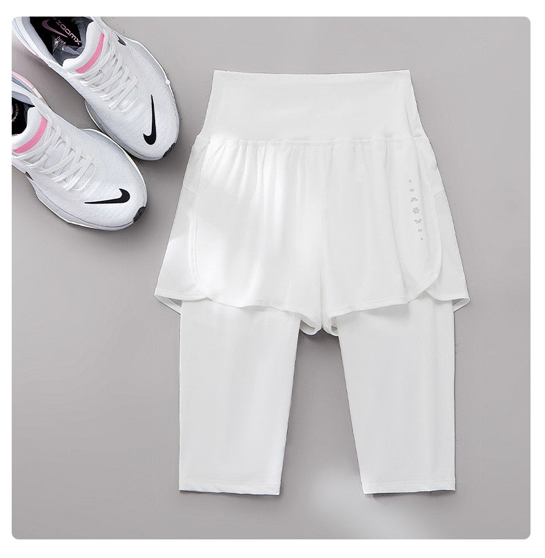 DRUR Knee Length Yoga Pants Summer 2 In 1 Gym Running Shorts Women High Waist Workout Leggings Yogawear Fitness Clothing New