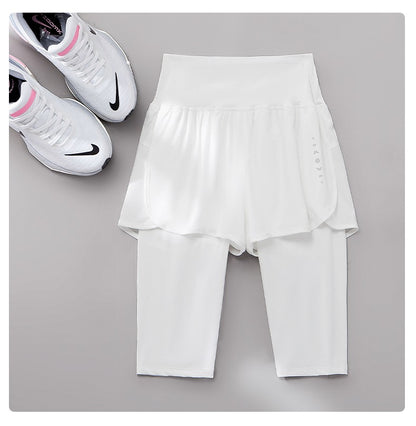 DRUR Knee Length Yoga Pants Summer 2 In 1 Gym Running Shorts Women High Waist Workout Leggings Yogawear Fitness Clothing New