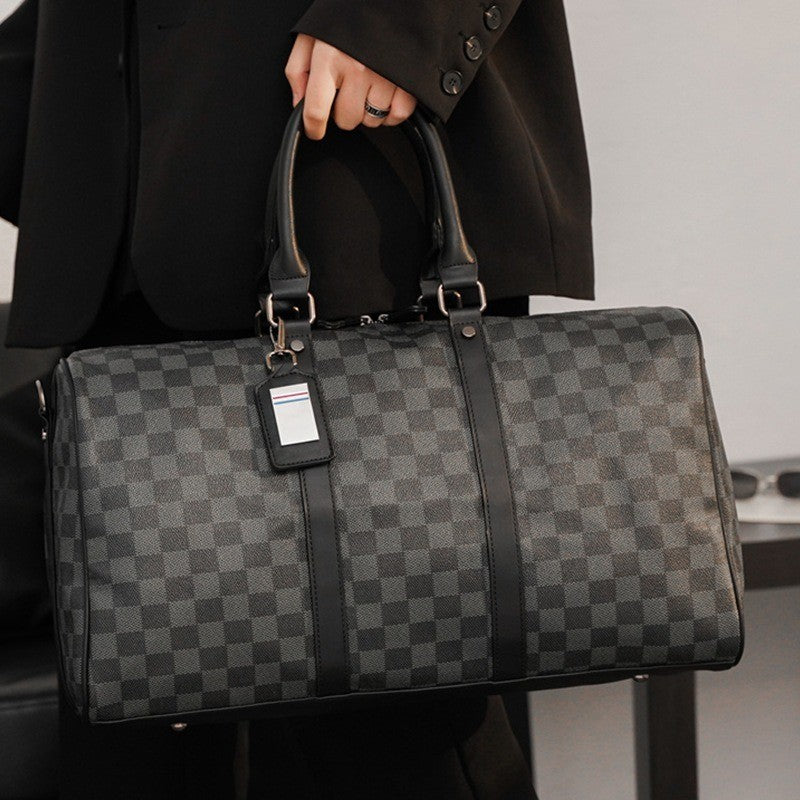 Men's Fashion Plaid Multifunctional Wear Resistant Waterproof Large Capacity Travel Business Luggage Bag Handbag Shoulder Bag