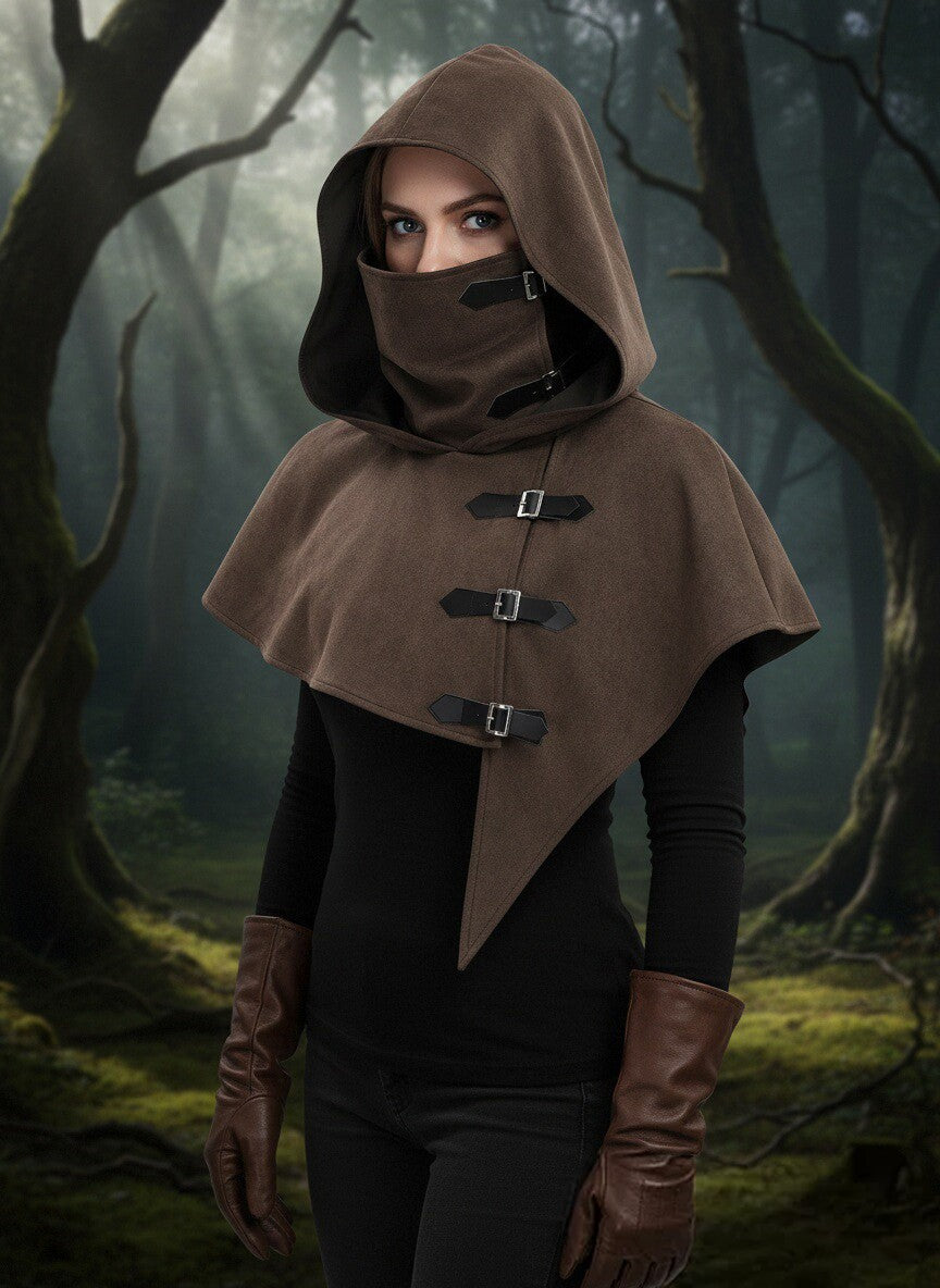 Vintage Medieval Hood Shawl Scarf Set Gothic Assassin Cowl Cape Adult Cosplay Cloak LARP Halloween Carnival Themed Party Outfit