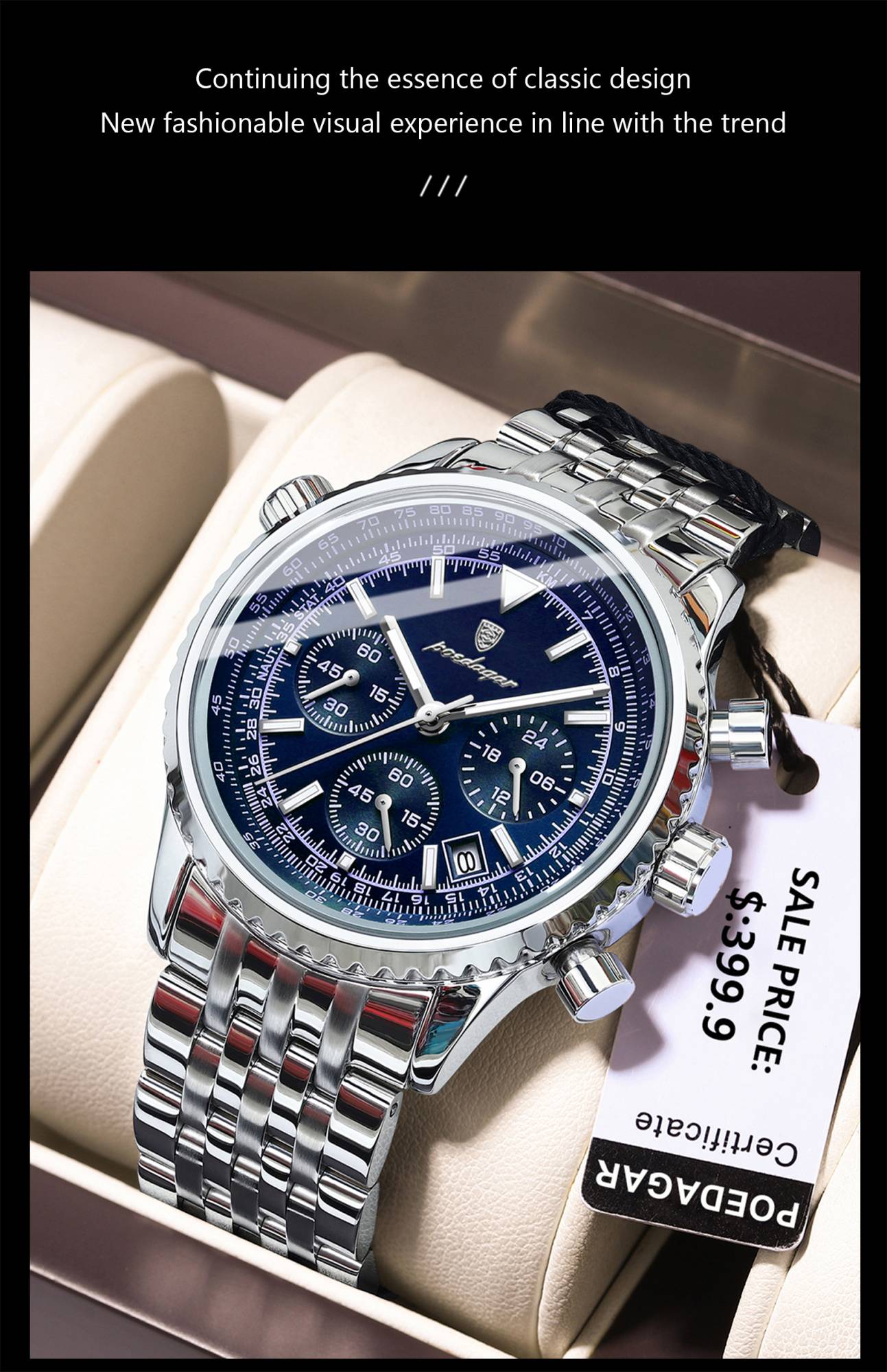 POEDAGAR Fashion Military Men's Watches Waterproof Luminous Date Chronograph Man Watch Stainless Steel Luxury Quartz Male Clock