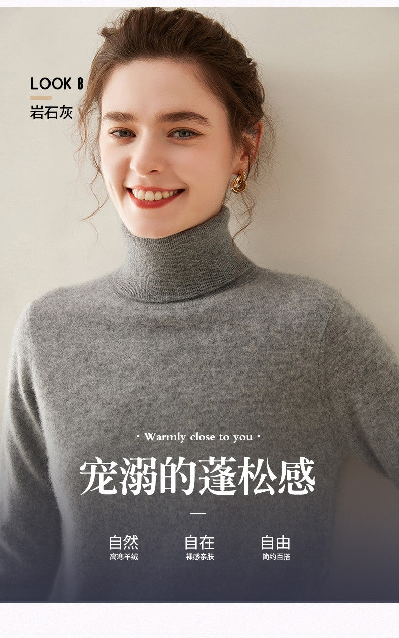 Suéter de Cashmere Feminino Gola Alta Manga Comprida Pulôver de Malha 100% Cashmere Puro Suéter Básico Versão Coreana Top Feminino
