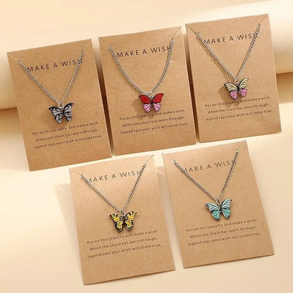 Conjunto de 5 Colares Femininos Borboleta Colorida Estilo Boho Moderno Coreano Pingente Fofo Joia de Presente Atacado Lançamento 2024