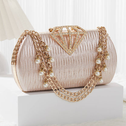 Luxury Evening Clutch Bag for Women With Pearl Decor Diamond Buckle Formal Wedding Handbag Clutch Purse With Chain Dinner Bag