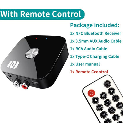 NFC Bluetooth 6.0 Audio Receiver Aux 3.5mm 2RCA Music Wireless Adapter With Mic USB U-Disk Play Remote Control for TV Car