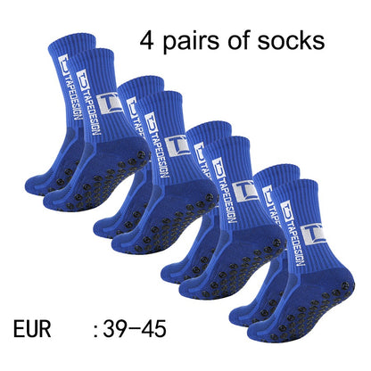 4 pares de meias de futebol coladas TC de cano médio novas para treinamento e competição esportiva, meias antiderrapantes e respiráveis