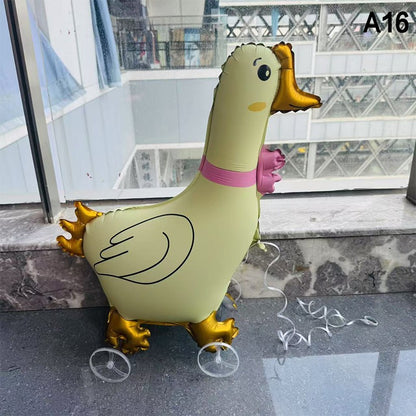 1PC 3D Cartoon Foil Balloons Elephant Stand Walking Balloon With Wheel For Kids Birthday Party Decoration Baby Shower