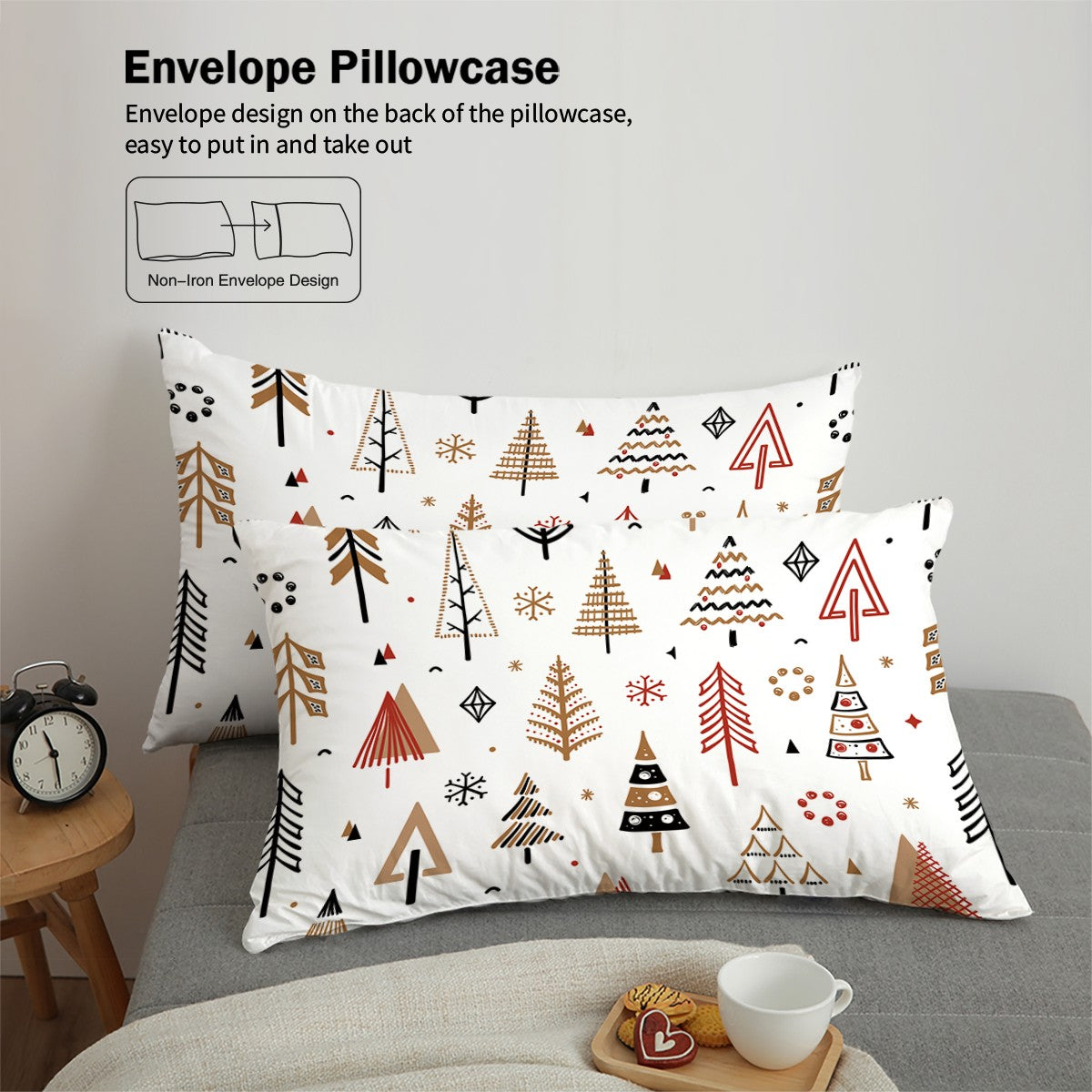 3-piece Christmas themed Christmas tree pattern print (1 duvet cover+2 pillowcases, no core) comfortable bedding set