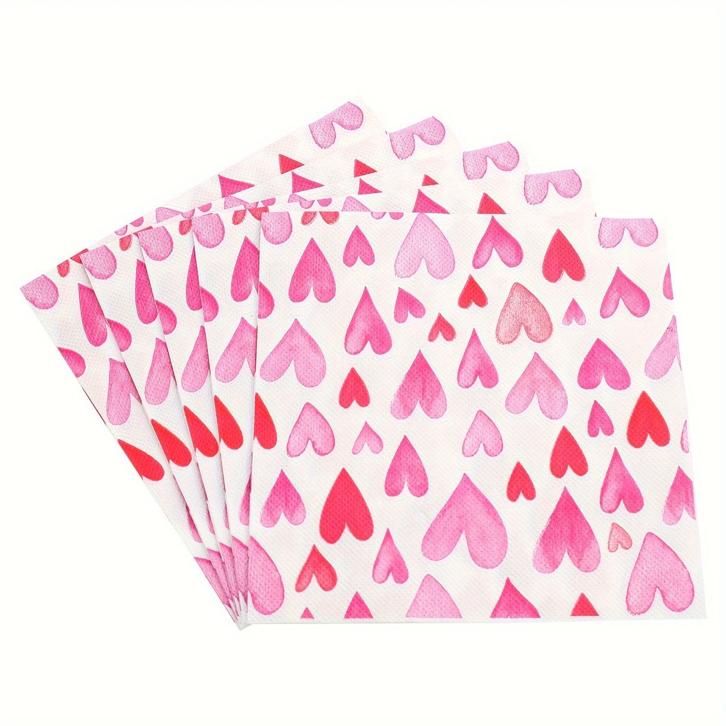 20pcs Romantic Pink Heart Pattern Disposable Napkins Valentine's Day Weddings Birthdays Party Decoration Tableware Lining Paper