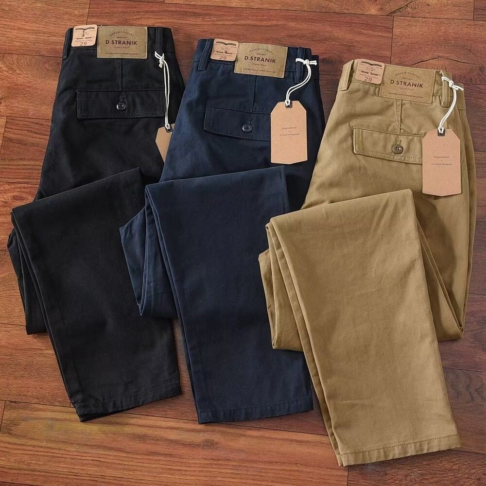 Loose Straight Leg Cotton Casual Pants for Men Summer Waed Khaki Workwear Trousers Youth Faion Long Pants Busin Casual