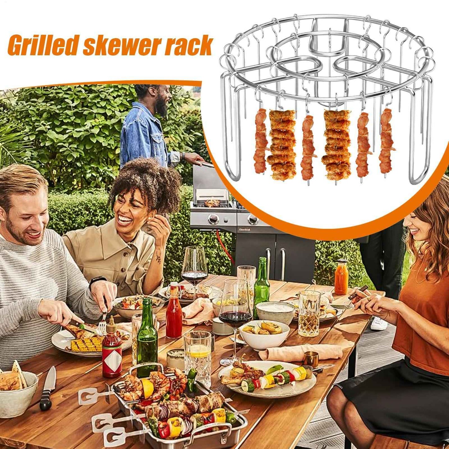 Air Fryer Grill Rack Stainless Steel Hanging Grill Skewers Non-Stick home Barbecue Kebabs Rack For Vegetable Fish Meat Shrimp
