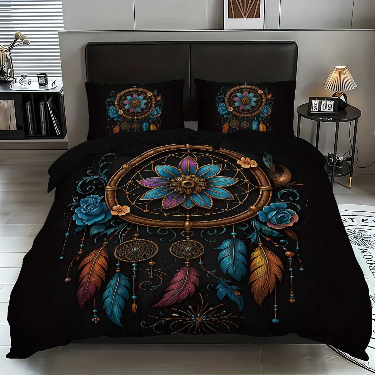 Jogo de cama estampado Boêmio 3 peças, 1*capa de edredom+2*fronha, adequado para quartos de casais e adultos