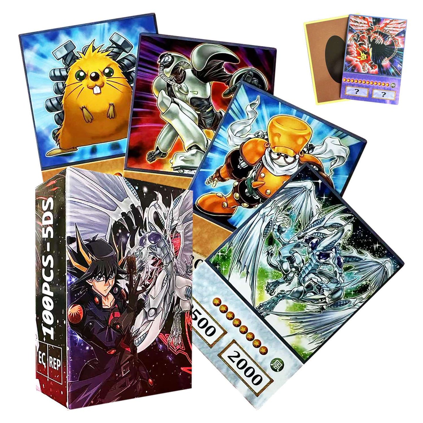 100 unids Yu-Gi-Oh Anime Estilo Cartas Olhos Azuis Mago Negro Exodia Obelisco Slifer Ra Yugioh DM Cartão Clássico Proxy DIY Presente Infantil