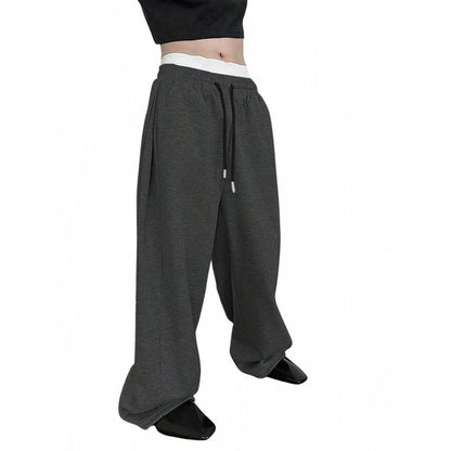 Men's Solid Color Sanitary Pants 2025 Drawstring Waist Straight Wide Leg Loose Fit with Pockets Versatile Sports Trousers