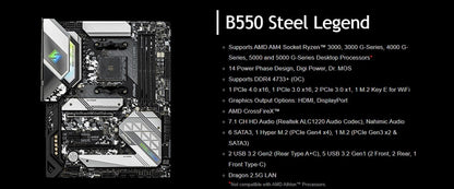 ASRock B550 Steel Legend Motherboard Set Kit with Ryzen 5 5600 CPU 4xDDR4 4733MHz M.2 NVME HDMI AMD B550 ATX AM4 Mainboard