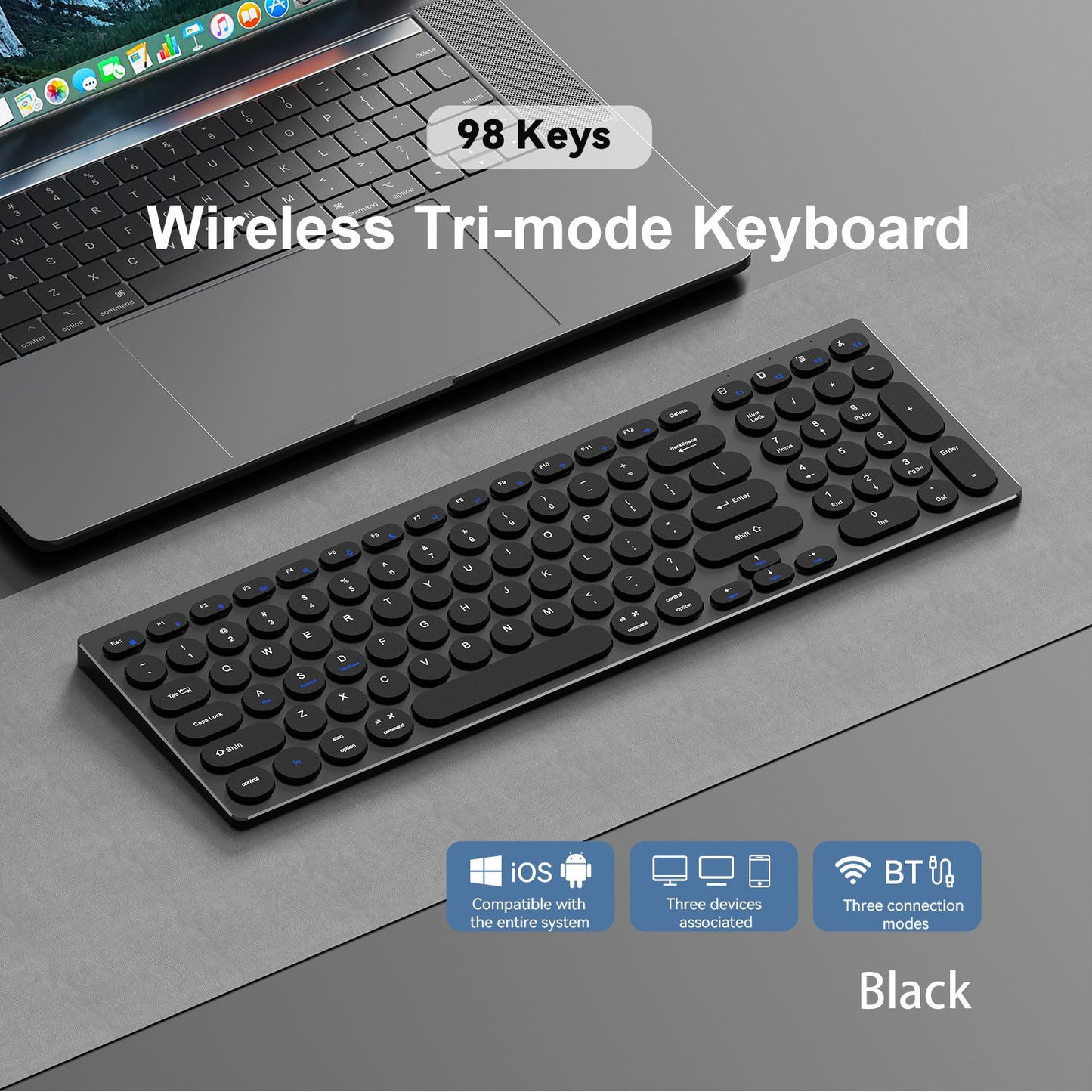 98-Key Ultra-Thin Aluminum Silent Keyboard with Scissor-Switch, Tri-Mode BT/2.4G/Type-C Connectivity&Ergonomic Design for Typing