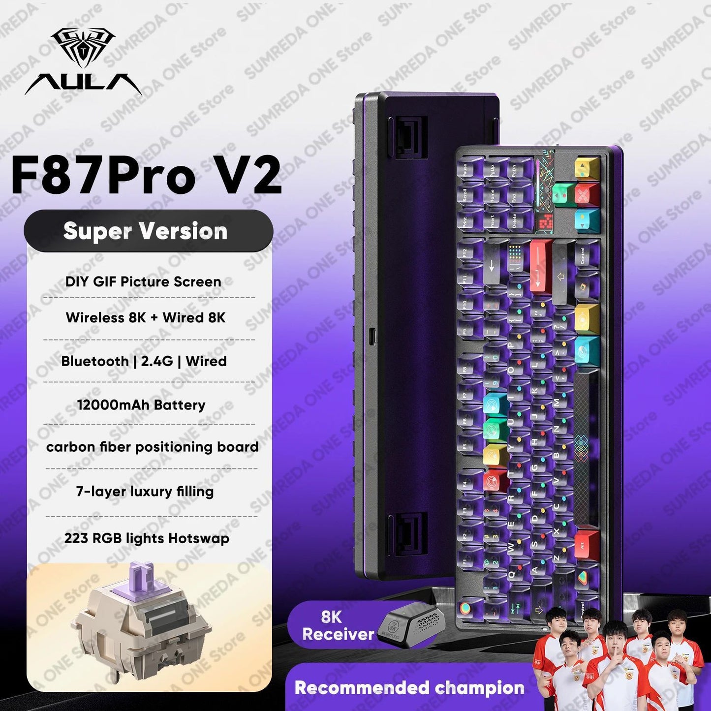 AULA F87 Pro V2 Wireless Gaming Mechanical Keyboard F87Pro V2 Bluetooth 2.4G Wired RGB Hotswap 8K Return 12000mAh Gamer Keyboard