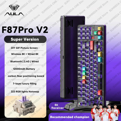 AULA F87 Pro V2 Wireless Gaming Mechanical Keyboard F87Pro V2 Bluetooth 2.4G Wired RGB Hotswap 8K Return 12000mAh Gamer Keyboard