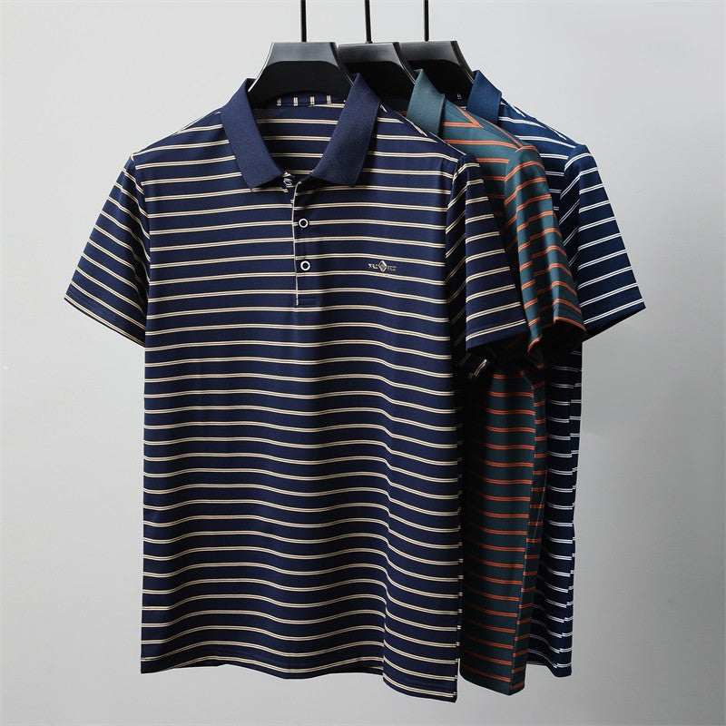 Men's Casual and Fashionable Striped Short Sleeved Polo Shirt Summer Comfortable Sweat Absorbing Breathable and Versatile Top