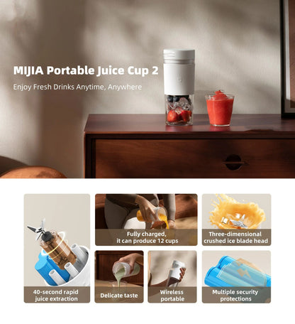 Espremedor Portátil XIAOMI MIJIA Mixer 2 Elétrico Mini Liquidificador Frutas Legumes Gelo Triturado Rápido Processador de Alimentos de Cozinha -CN