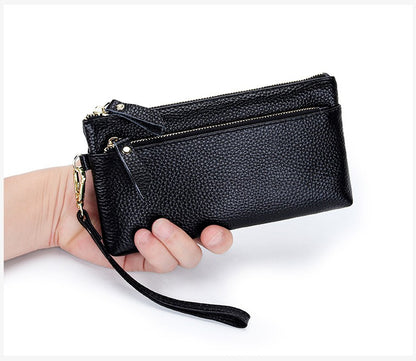 Women's Wristlet Clutch Purse Genuine Leather Clutch Cellphone Smartphone Long Wallet Vintage Purse Travel Double Zip Wristlets