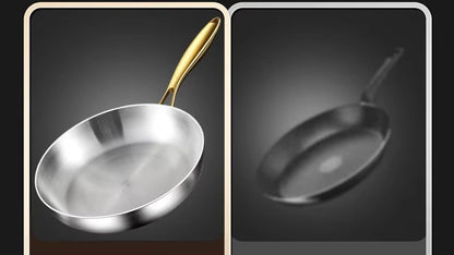 KEMORELA 316 Stainless Steel Frying Pan With Golden Handle Wok Pan Nonstick Cooking Fried Steak Gas Stove Pot Universal Pan