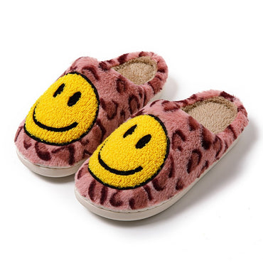 Leopard Fluffy Slippers for Home Smile Designer Platform Shoes Women 2025 Indoor Plush Sliders Warm Flats Chic Winter Footwear