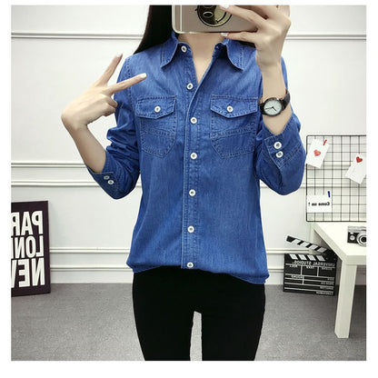 2022 Casual winter Autumn warm thick fleece denim Blouses Women Ladies Tops Women Blouses Long Sleeve Shirt clothe S-3XL