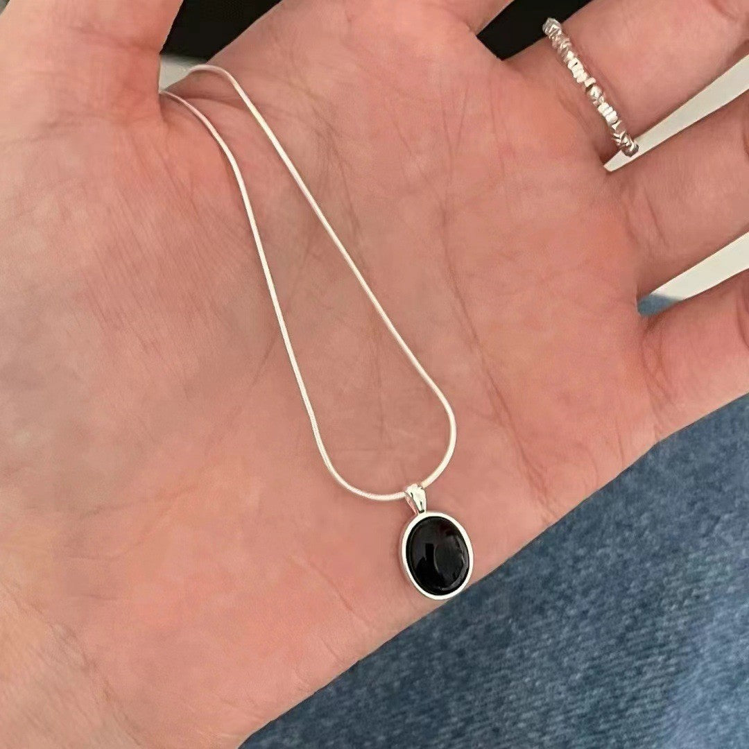 Colar com Pingente Simples Oval de Pedra da Lua e Água-marinha para Mulheres Meninas Corrente Cobra de Luxo Colar da Moda Joias Presentes