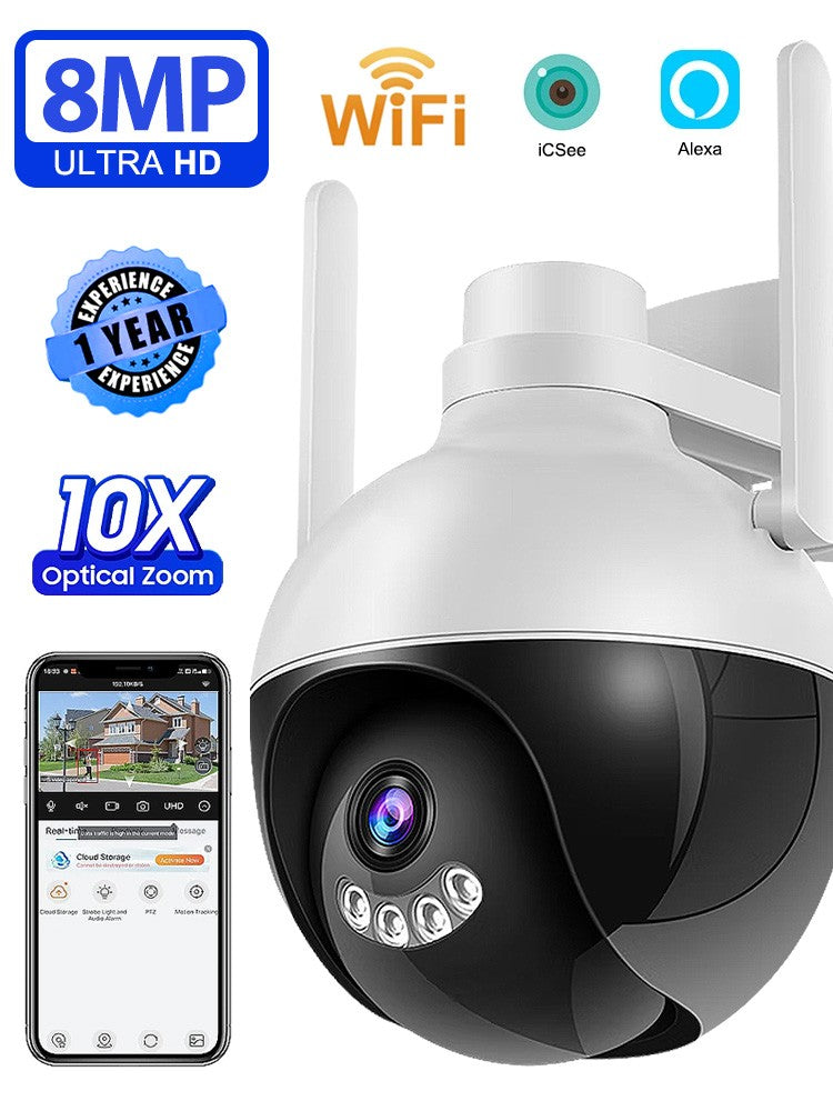 4K 8MP WiFi PTZ IP Camera Human Body Detection Indoor Outdoor Waterproof Color Night Vision Home Security Surveillance System