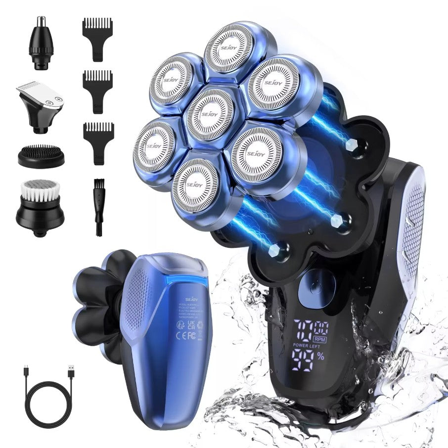 SEJOY 6-in-1 Multifunctional  7D Head Shavers for Bald Men Electric Razor with Nose Hair Trimmer Waterproof Mens Grooming Kit