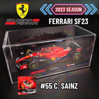 Bburago Ferrari SF23 Modelo de Carro F1 com Vitrine, Minha de Colecionador em Escala 1:43 de Carro de Corrida de Fórmula 1, Brinquedo de Figura Decorativa