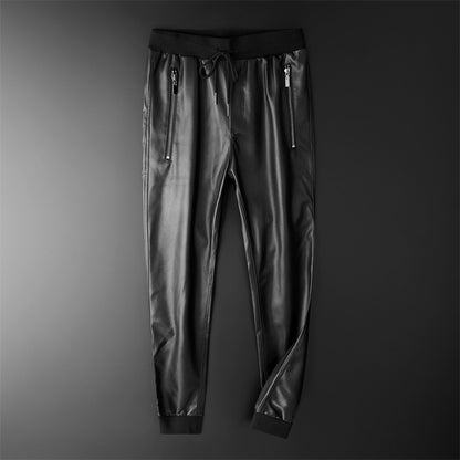 Men's Leather Pants Superior Quality Elastic Waist Jogger Pants PU Leather Motorcycle Trousers Biker's Pants
