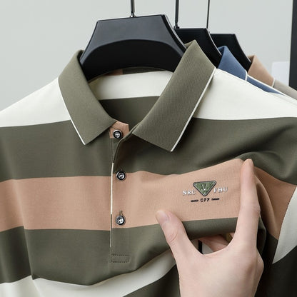 luxury wide stripe color blocked short sleeve polo shirt high-end brand letter embossed T-shirt fashion breathable men's wear