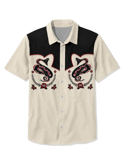 West Cowboy Shirts For Men Vintage Short-Sleeved Shirt Tops Ethnic Blouse Animal Cats 3d Print Casual Shirt Men's Clothing 3xl