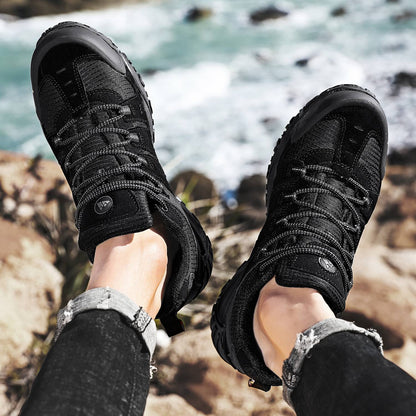 HIKEUP Tênis Masculino de Caminhada em Couro Camurça, Calçados Outdoor Resistentes ao Desgaste Masculinos para Trekking, Caminhada, Caça e Tênis Táticos