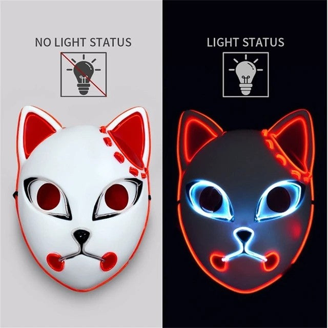 2024 Halloween Neon Mask Cosplay Japanese Anime Neon LED Demon Slayer Mask Halloween Party Costume Props