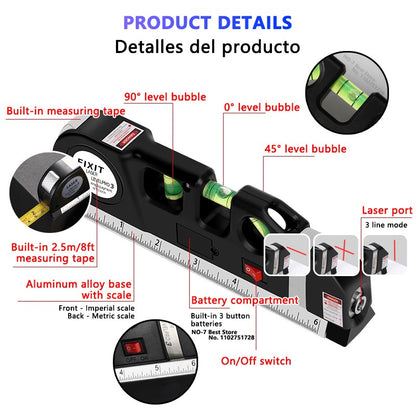 Ferramenta Niveladora a Laser, Nível a Laser Multiuso de Precisão com Tripé Opcional, Linha Transversal Padrão Ajustável a Laser 2,5m/8 pés