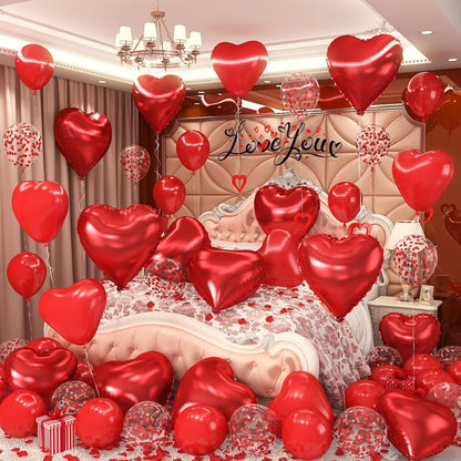 I Love You/Red Heart Love Foil Balloon 1000Pcs Rose Petals for Wedding Anniversary Valentine Day Romantic Special Night Party